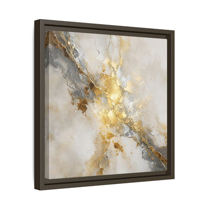 Side Mockup 29. Gold Marble Abstract Burst shown as framed canvas print