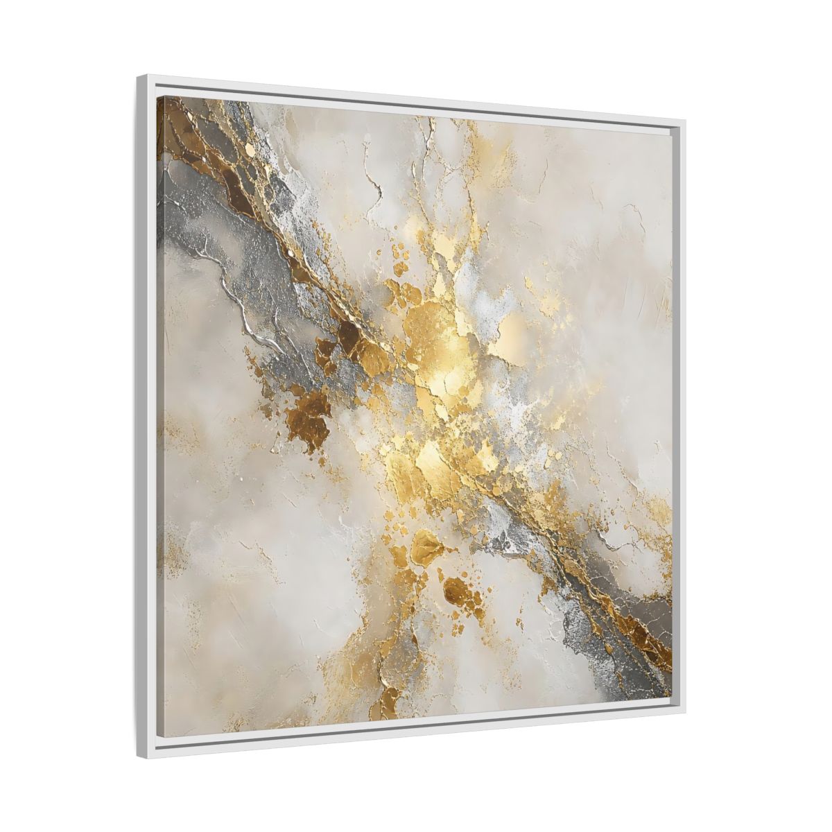 Side Mockup 25. Gold Marble Abstract Burst shown as framed canvas print