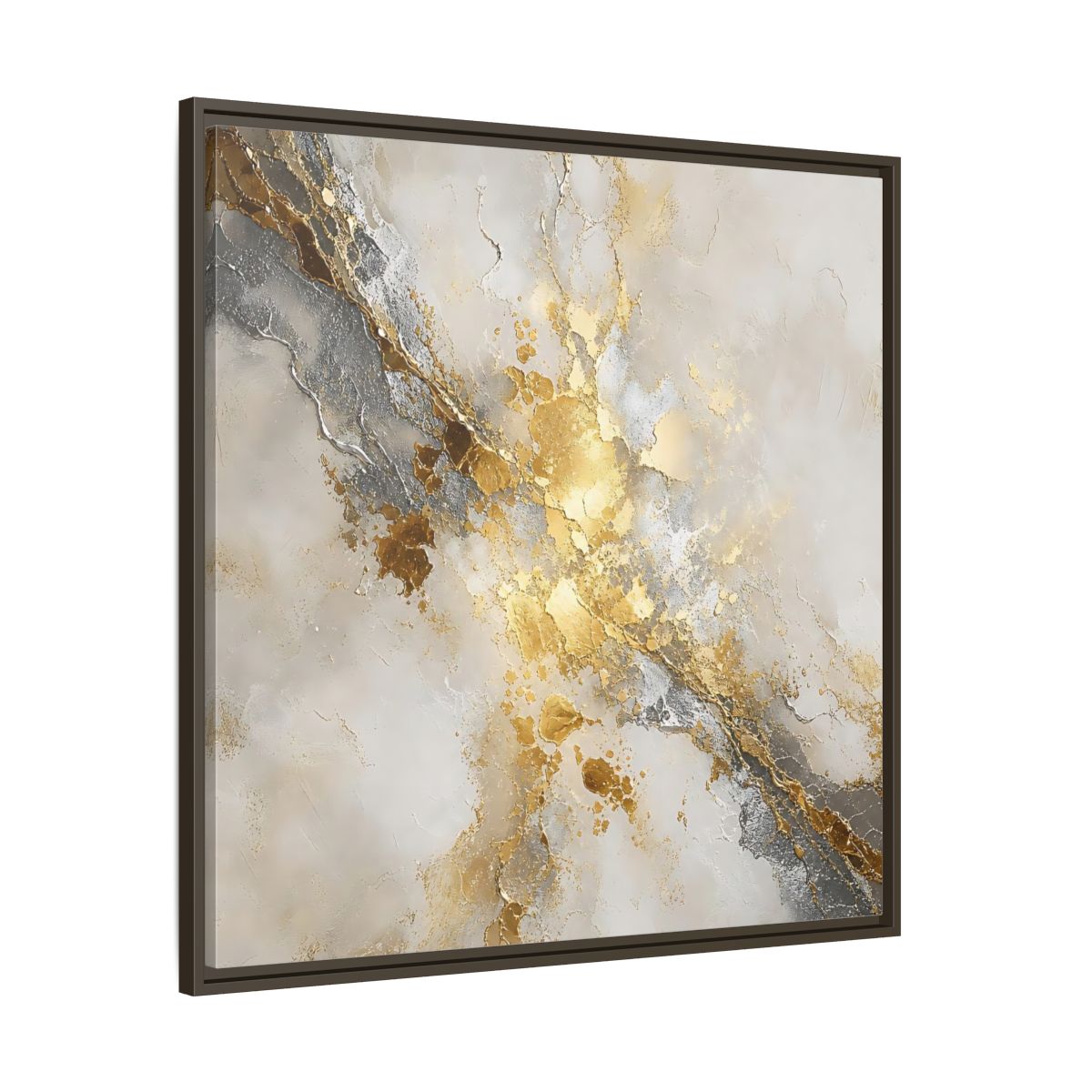 Main Mockup. Gold Marble Abstract Burst shown as framed canvas print