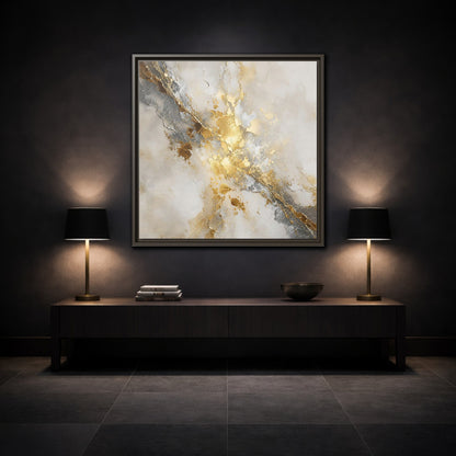 Mockup 3. Gold Marble Abstract Burst shown as framed canvas print