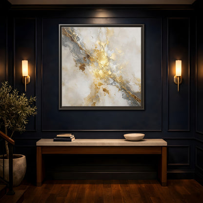 Mockup 4. Gold Marble Abstract Burst shown as framed canvas print