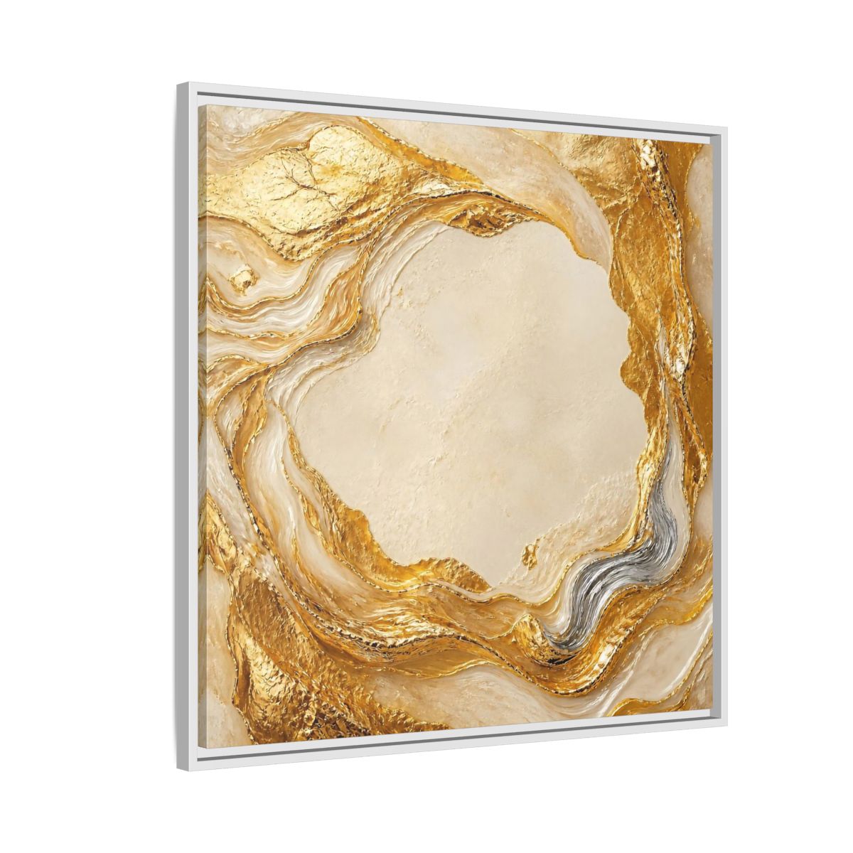 Side Mockup 7. Gold Ribbon Accent shown as framed canvas print