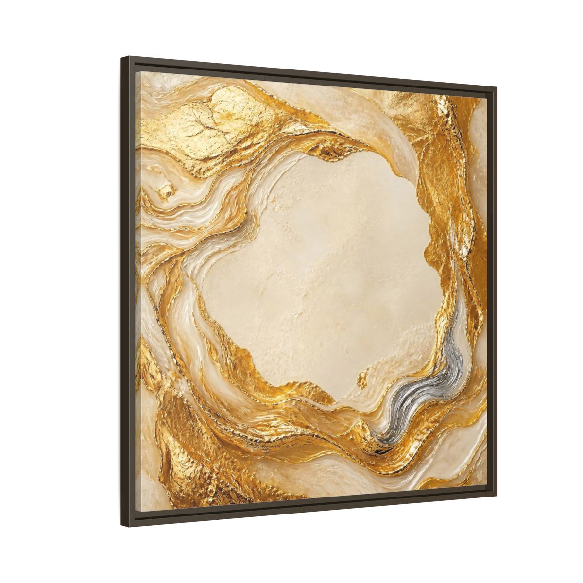 Side Mockup 8. Gold Ribbon Accent shown as framed canvas print