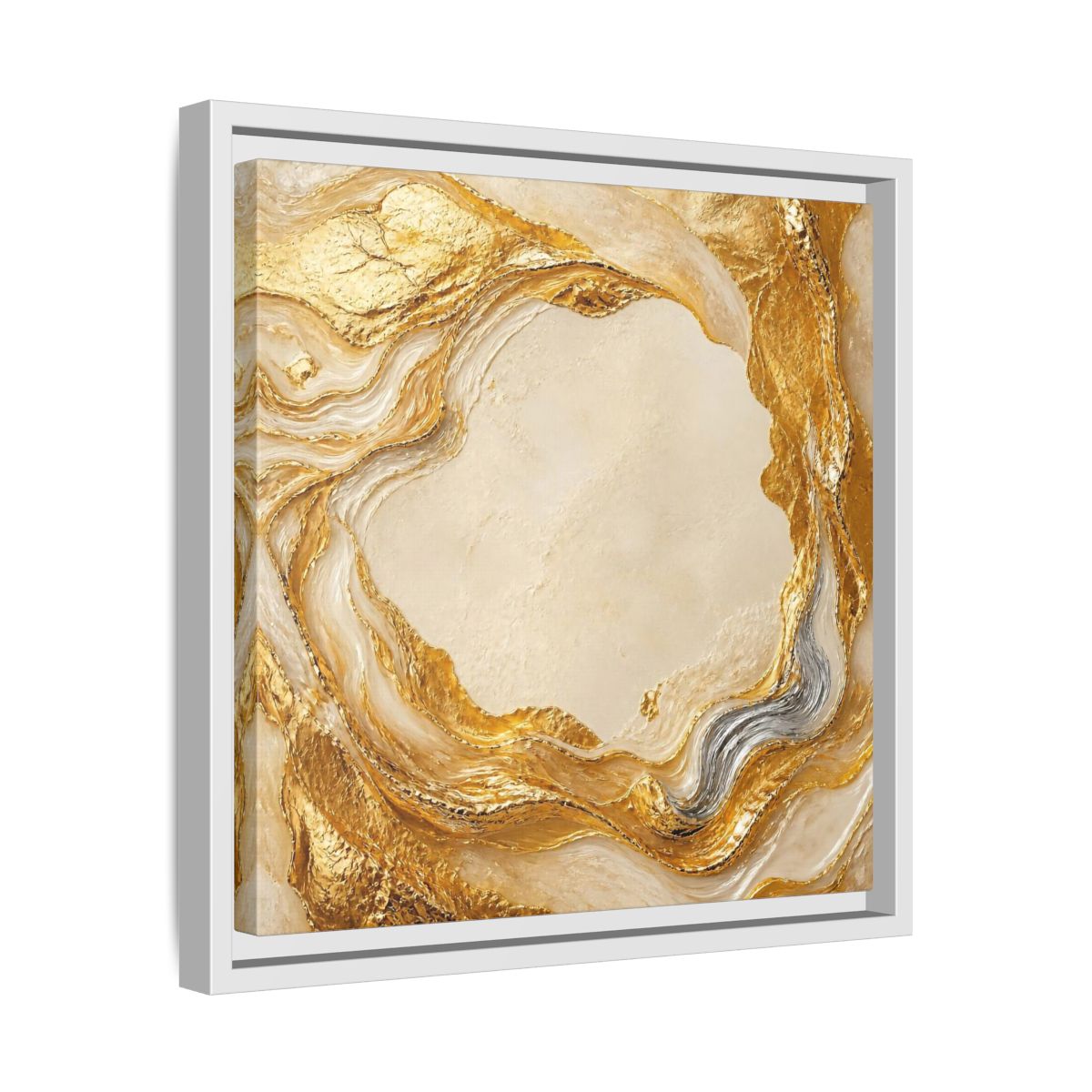 Side Mockup 28. Gold Ribbon Accent shown as framed canvas print
