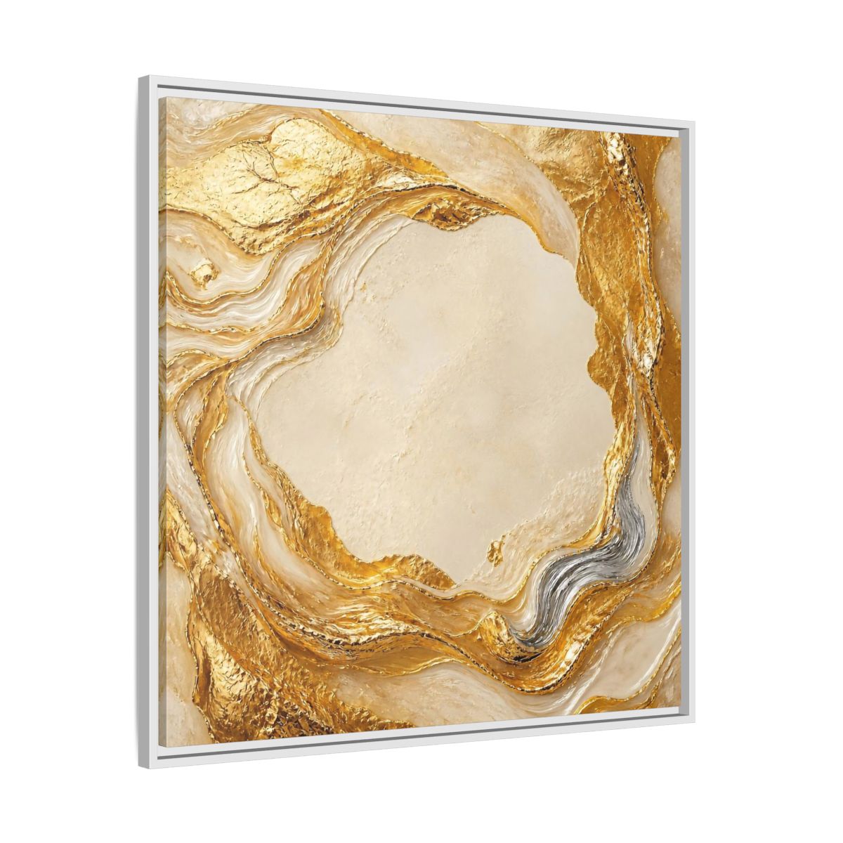 Side Mockup 25. Gold Ribbon Accent shown as framed canvas print