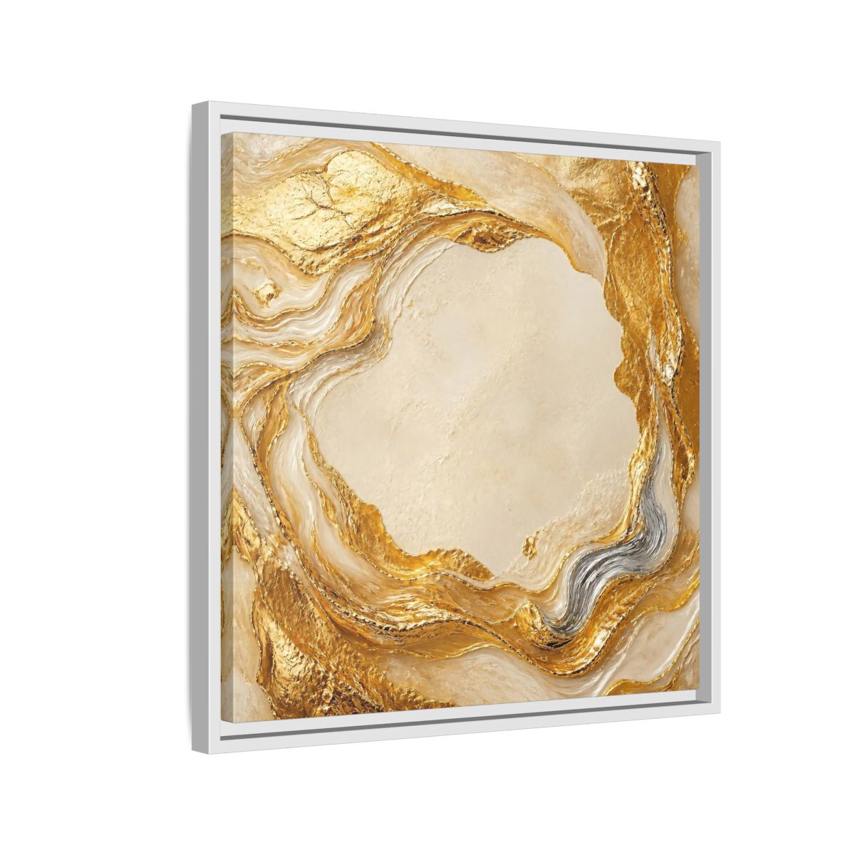 Side Mockup 10. Gold Ribbon Accent shown as framed canvas print