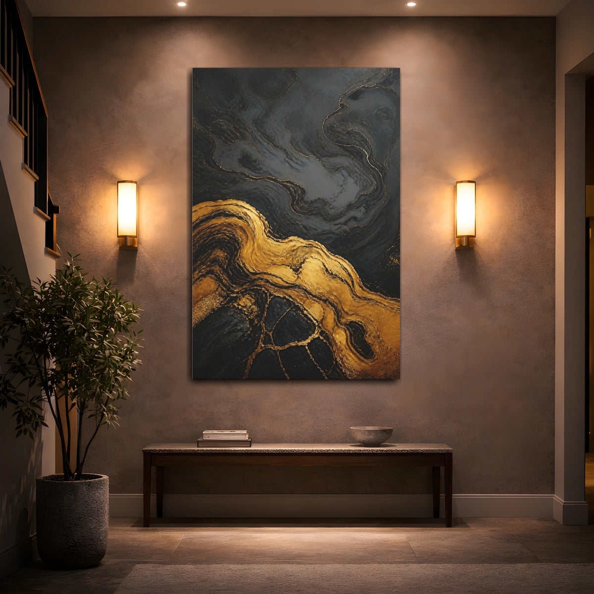 Mockup 2. Gold Swirl Abstract Accent shown as canvas print