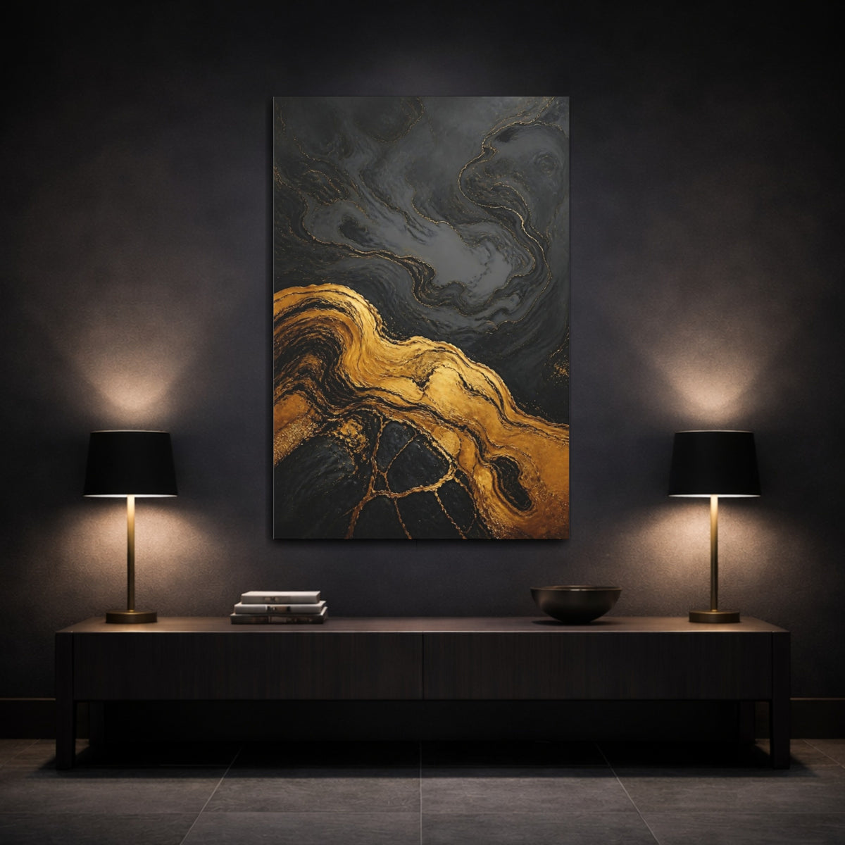 Mockup 3. Gold Swirl Abstract Accent shown as canvas print