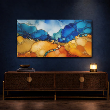 Mockup 4. Gold Veined Blue Horizon shown as canvas print