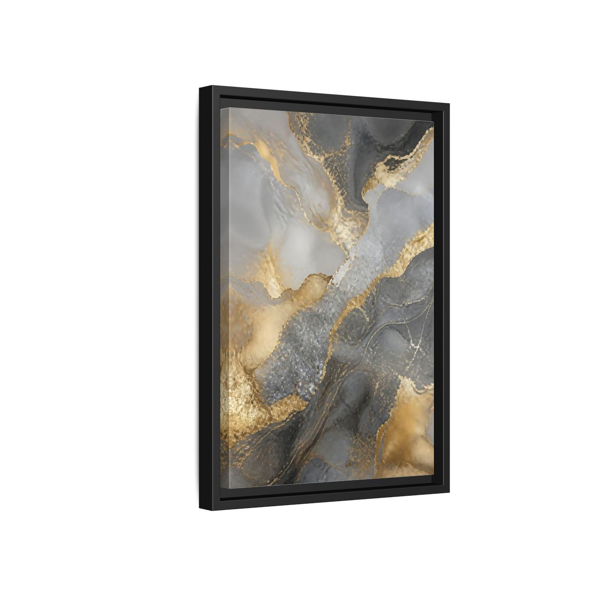Side Mockup 6. Gold Veined Marble Art shown as framed canvas print