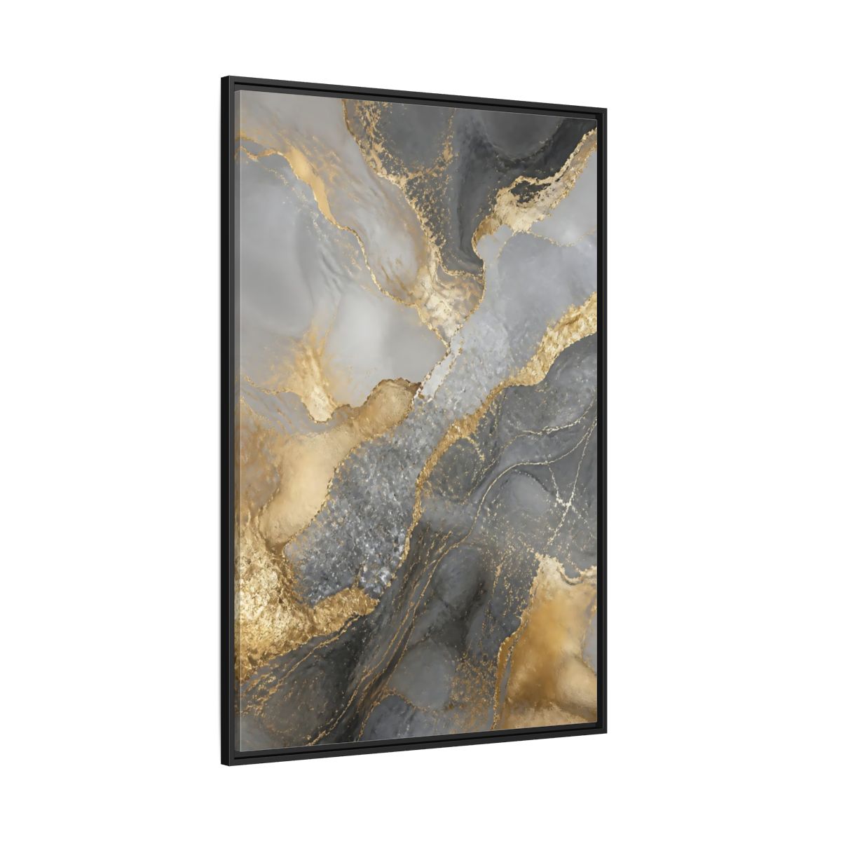 Side Mockup 12. Gold Veined Marble Art shown as framed canvas print