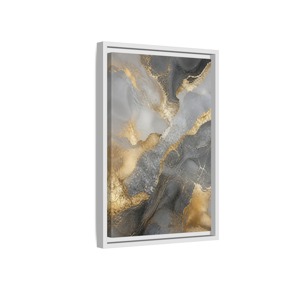 Side Mockup 4. Gold Veined Marble Art shown as framed canvas print