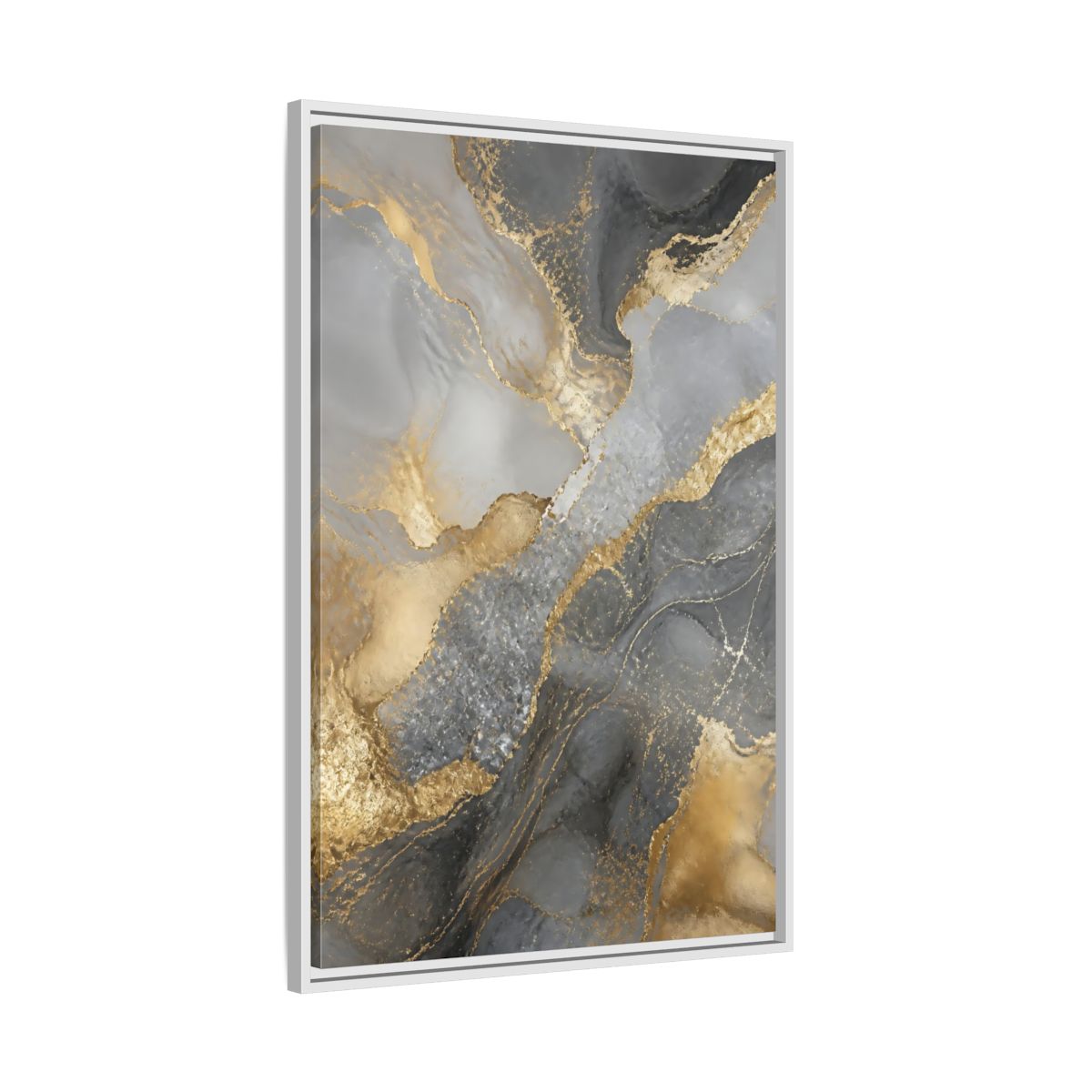 Side Mockup 9. Gold Veined Marble Art shown as framed canvas print