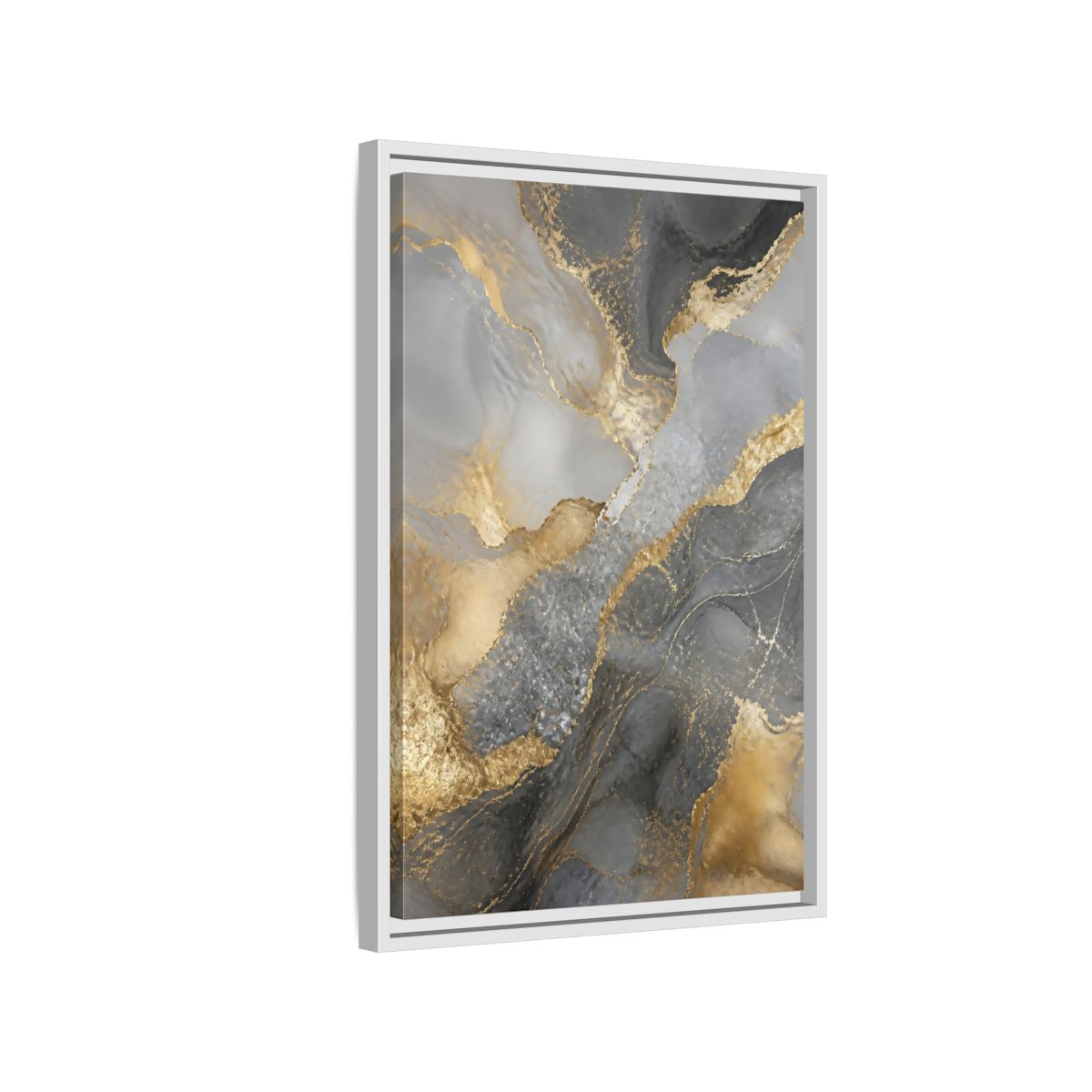 Side Mockup 1. Gold Veined Marble Art shown as framed canvas print