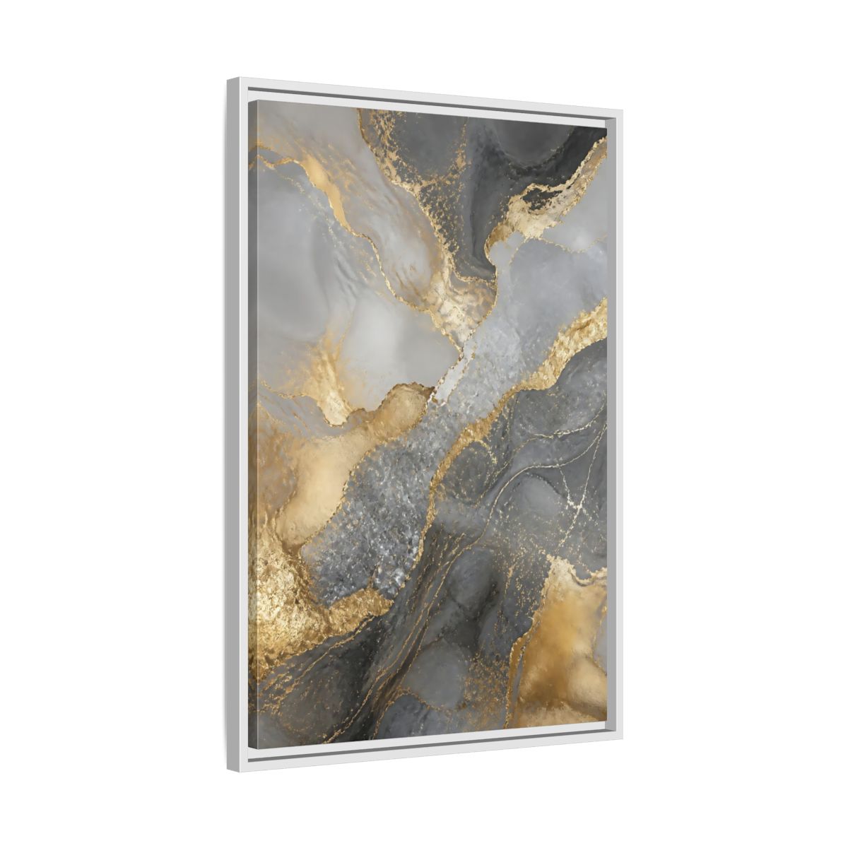 Side Mockup 10. Gold Veined Marble Art shown as framed canvas print
