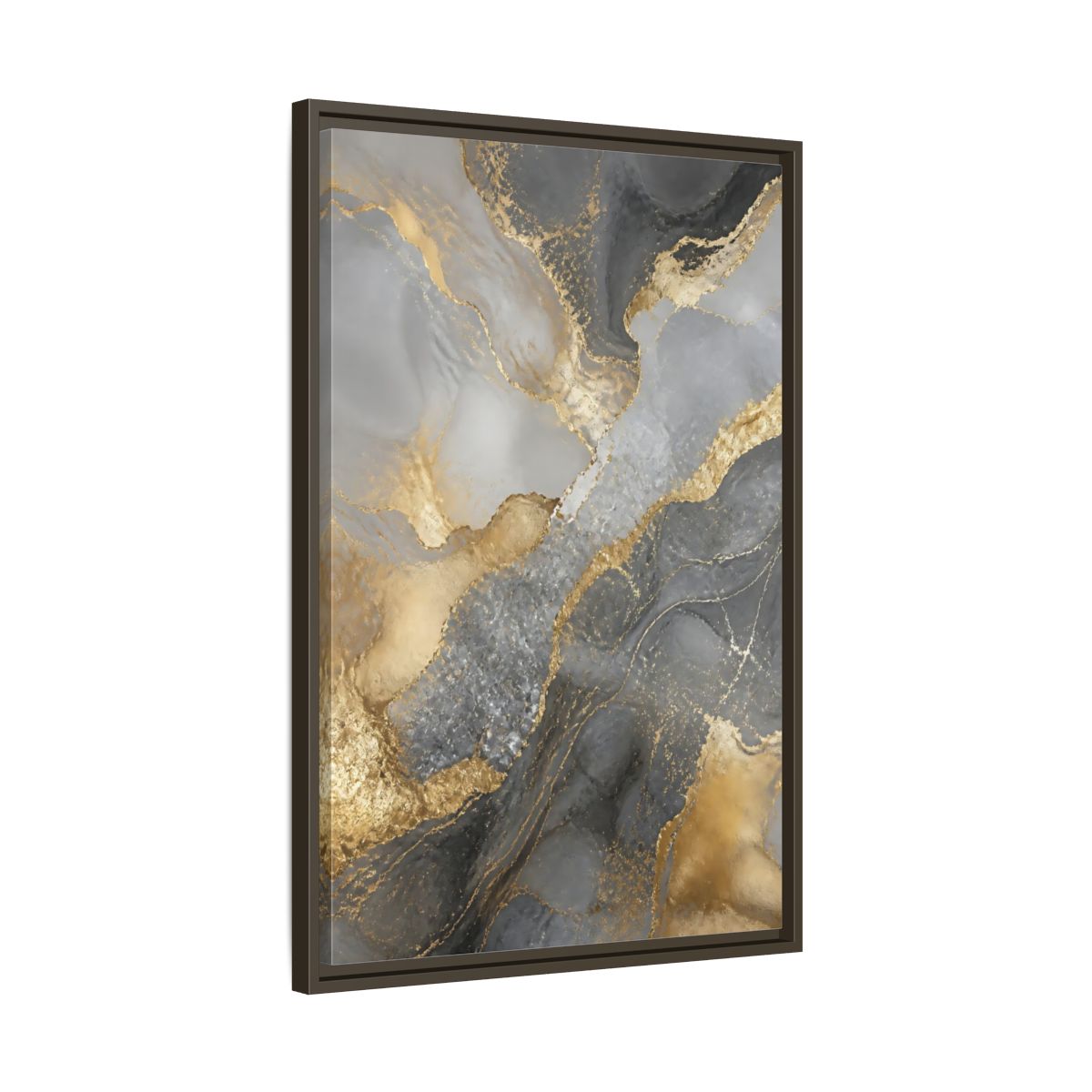 Side Mockup 11. Gold Veined Marble Art shown as framed canvas print