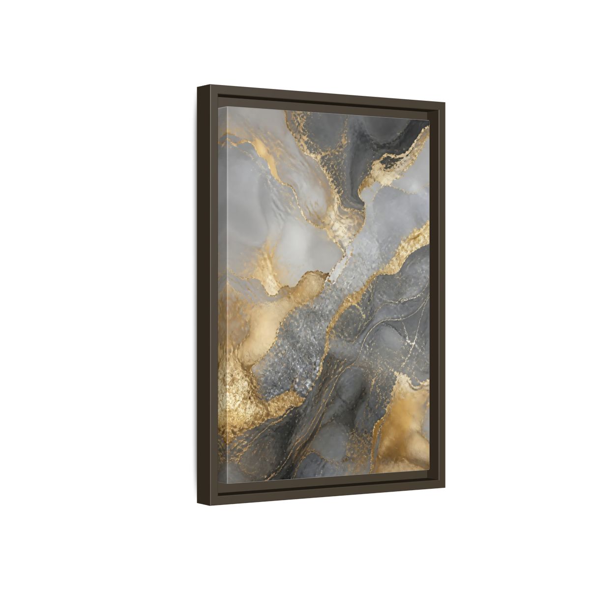 Side Mockup 5. Gold Veined Marble Art shown as framed canvas print