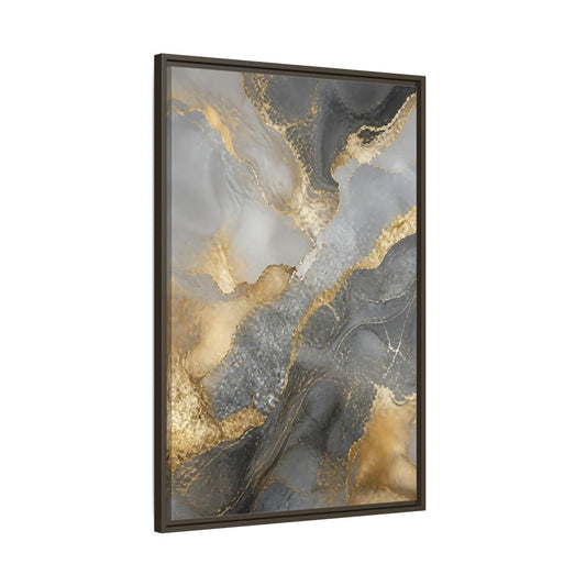 Main Mockup. Gold Veined Marble Art shown as framed canvas print