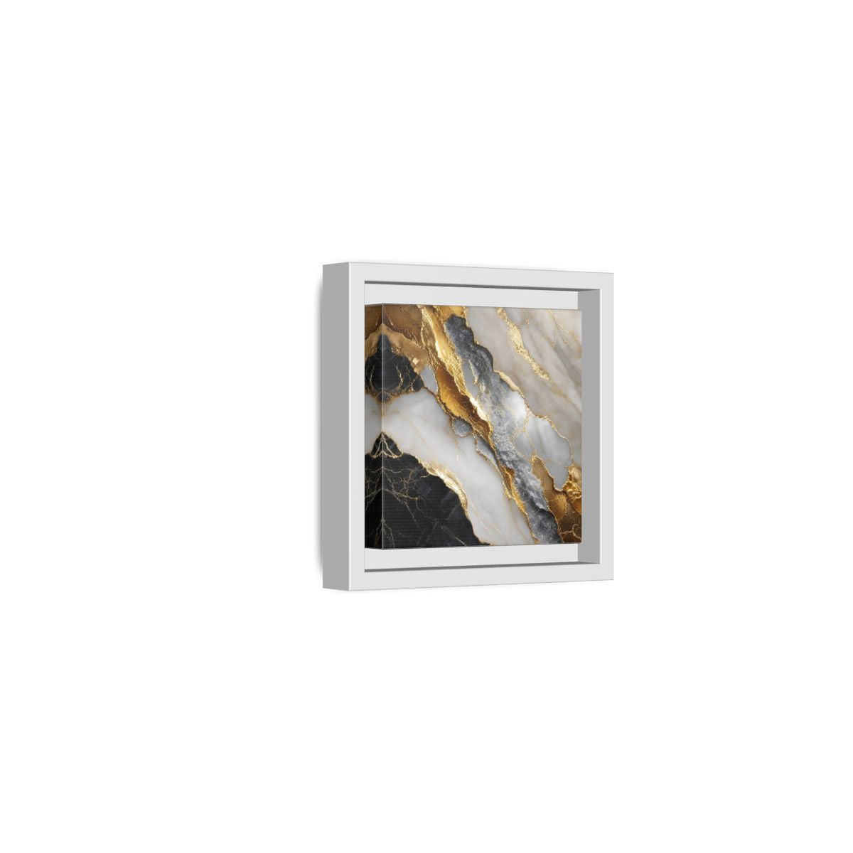 Side Mockup 22. Gold Veined Marble shown as framed canvas print