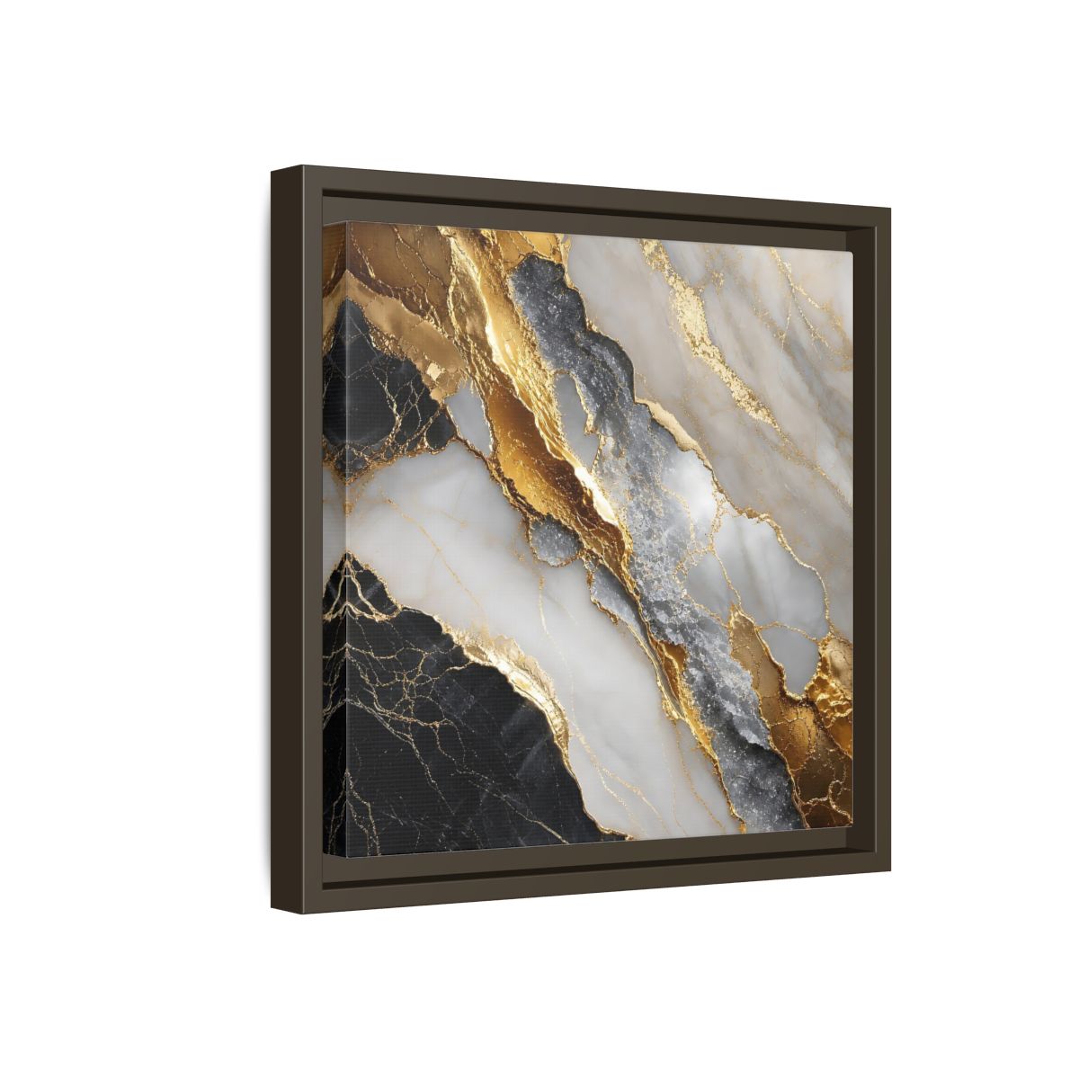 Side Mockup 17. Gold Veined Marble shown as framed canvas print