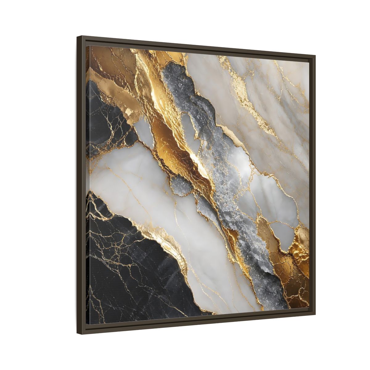 Side Mockup 8. Gold Veined Marble shown as framed canvas print