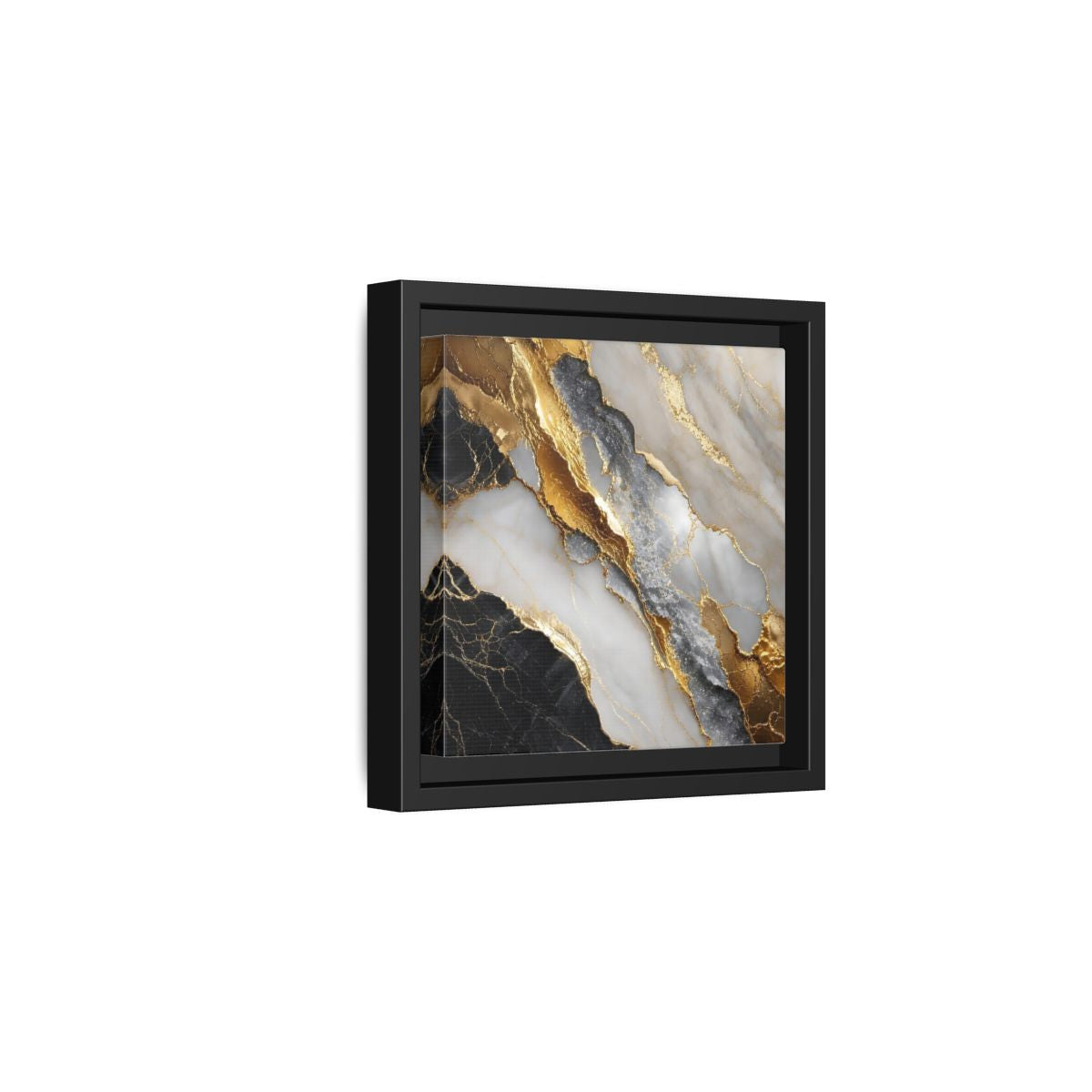 Side Mockup 3. Gold Veined Marble shown as framed canvas print