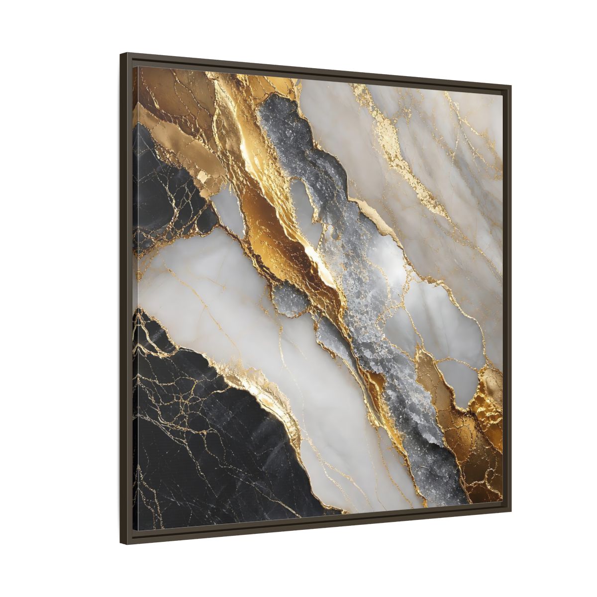Side Mockup 5. Gold Veined Marble shown as framed canvas print
