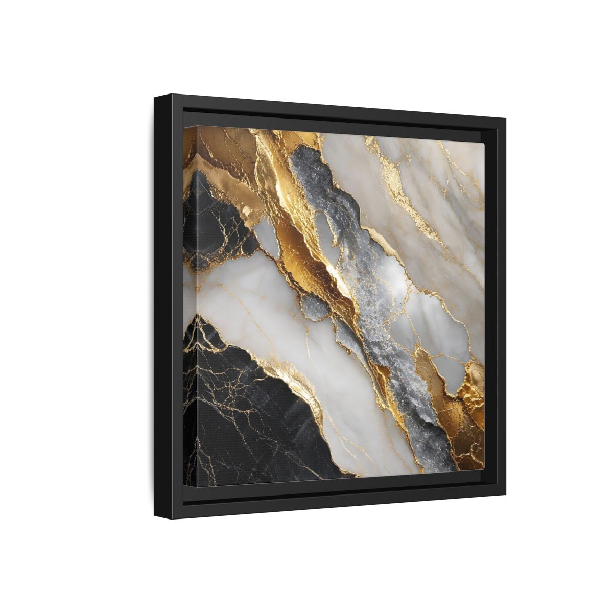 Side Mockup 18. Gold Veined Marble shown as framed canvas print