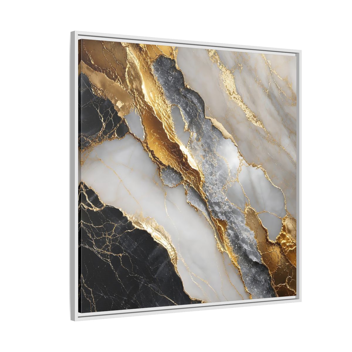 Side Mockup 4. Gold Veined Marble shown as framed canvas print