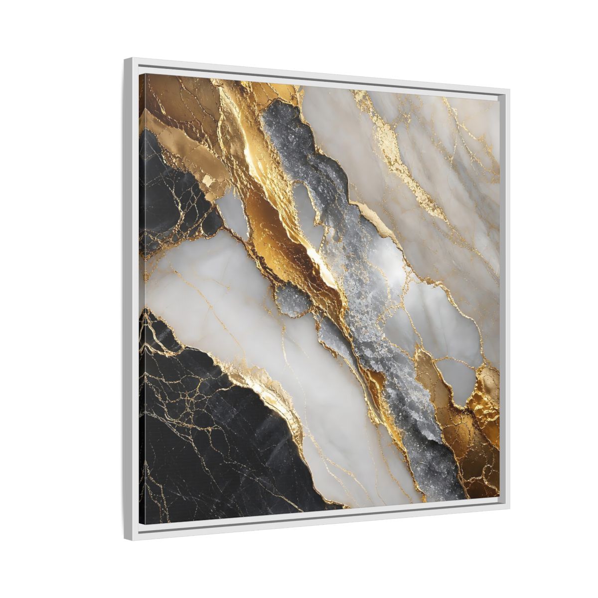 Side Mockup 7. Gold Veined Marble shown as framed canvas print