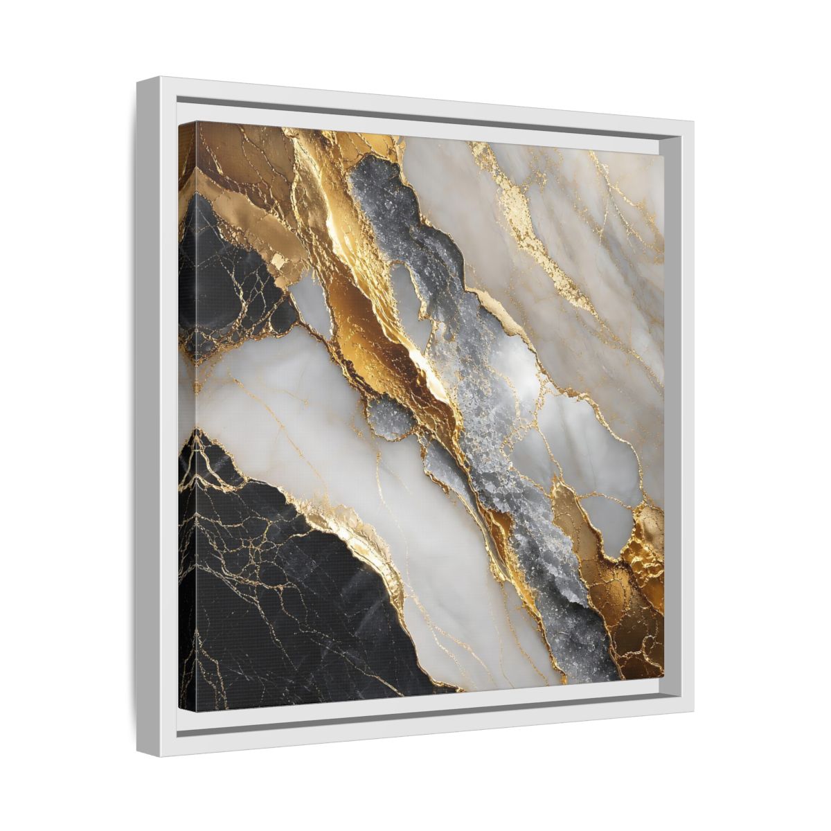 Side Mockup 28. Gold Veined Marble shown as framed canvas print