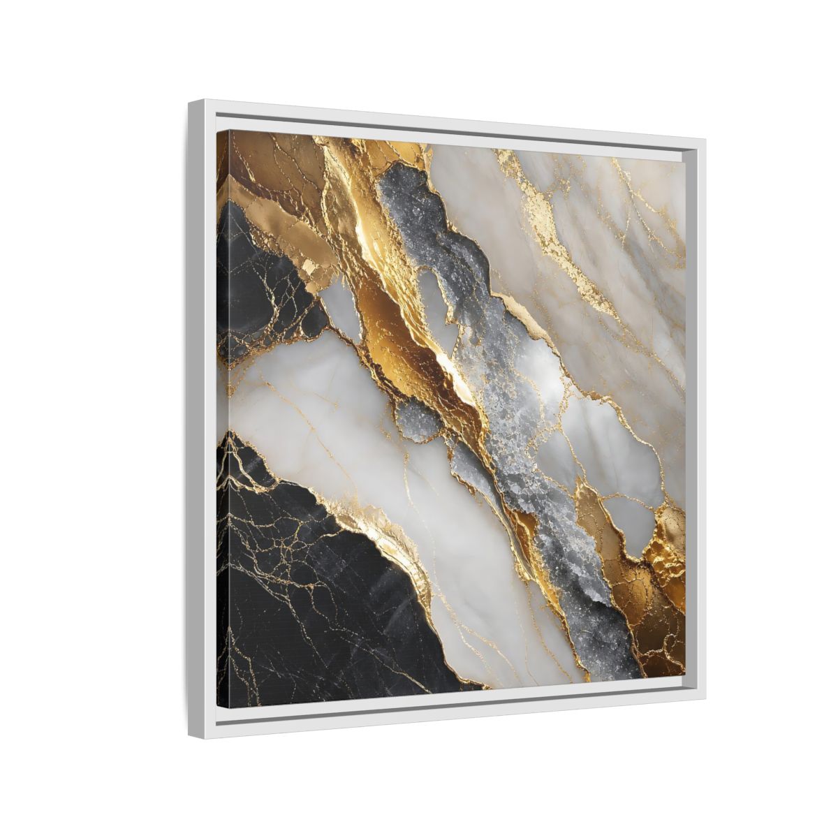 Side Mockup 10. Gold Veined Marble shown as framed canvas print