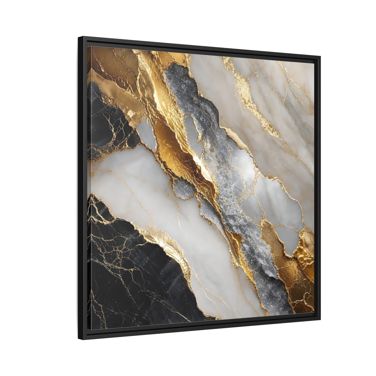 Side Mockup 9. Gold Veined Marble shown as framed canvas print
