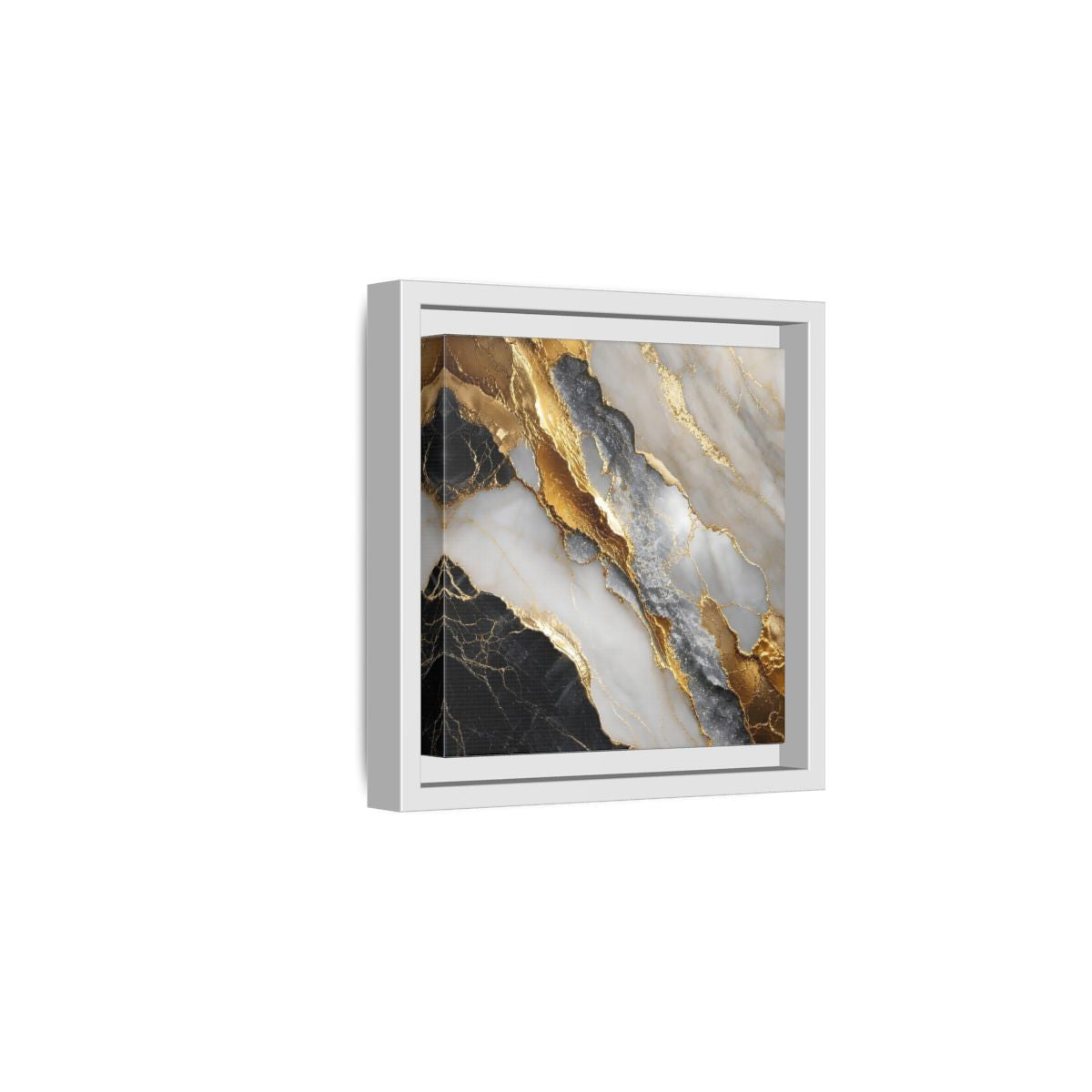 Side Mockup 1. Gold Veined Marble shown as framed canvas print