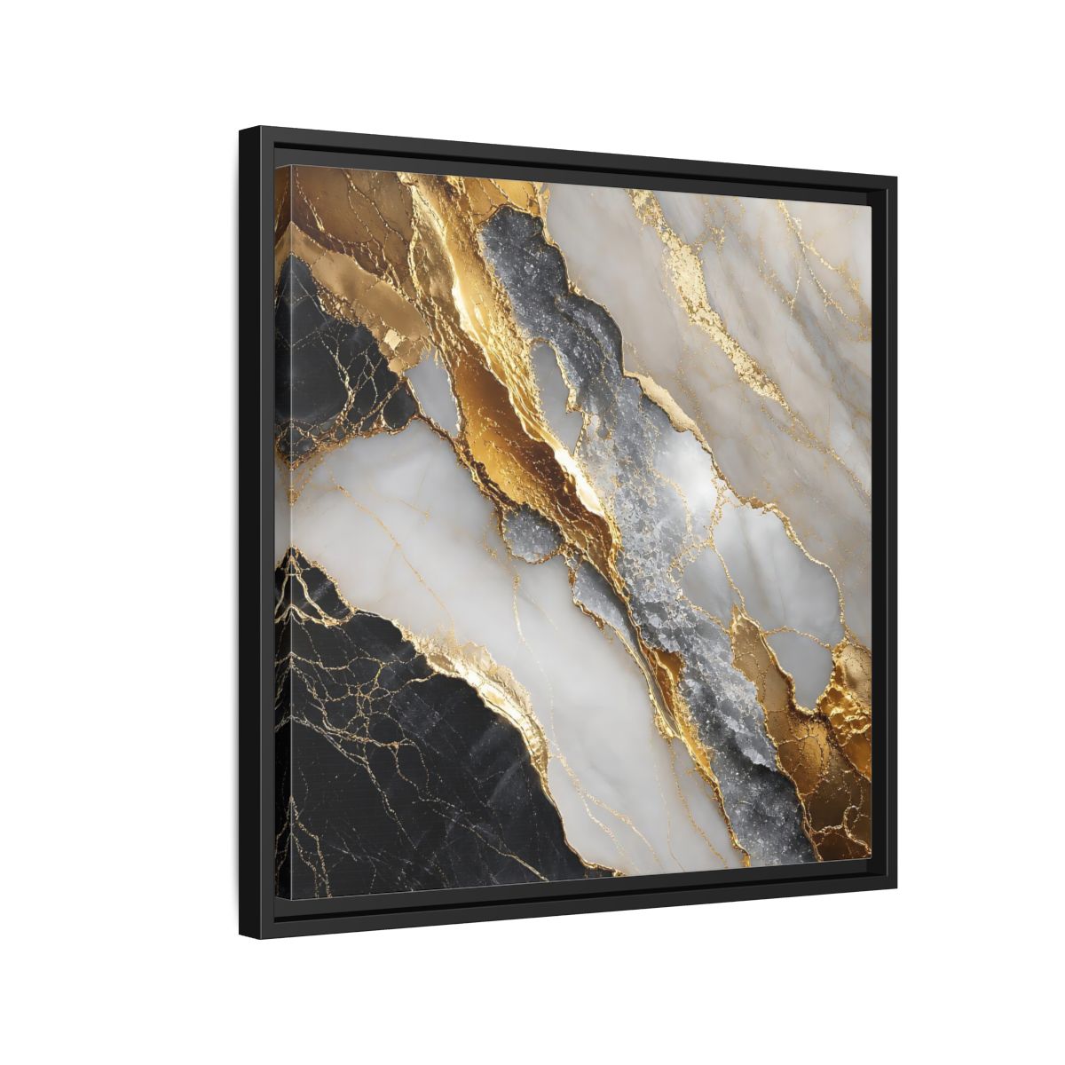 Side Mockup 12. Gold Veined Marble shown as framed canvas print