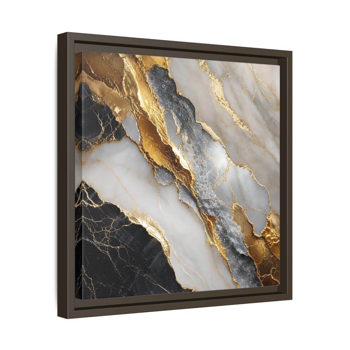 Side Mockup 29. Gold Veined Marble shown as framed canvas print