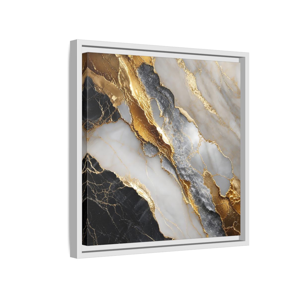 Side Mockup 13. Gold Veined Marble shown as framed canvas print