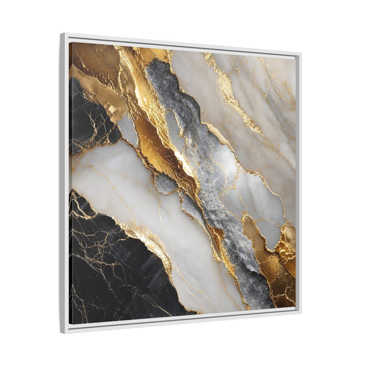 Side Mockup 25. Gold Veined Marble shown as framed canvas print
