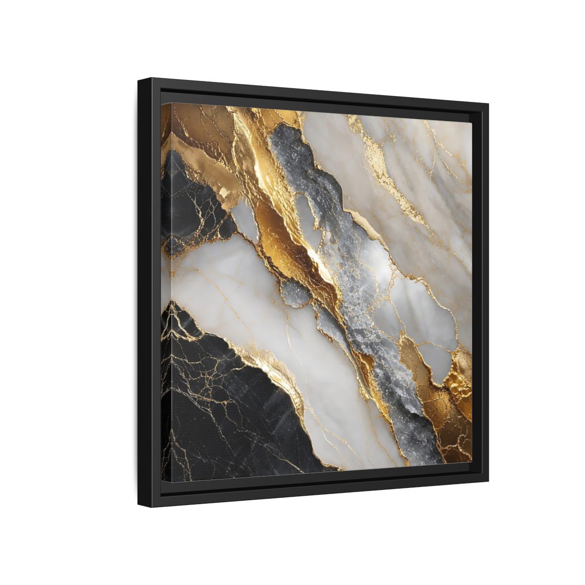 Side Mockup 15. Gold Veined Marble shown as framed canvas print