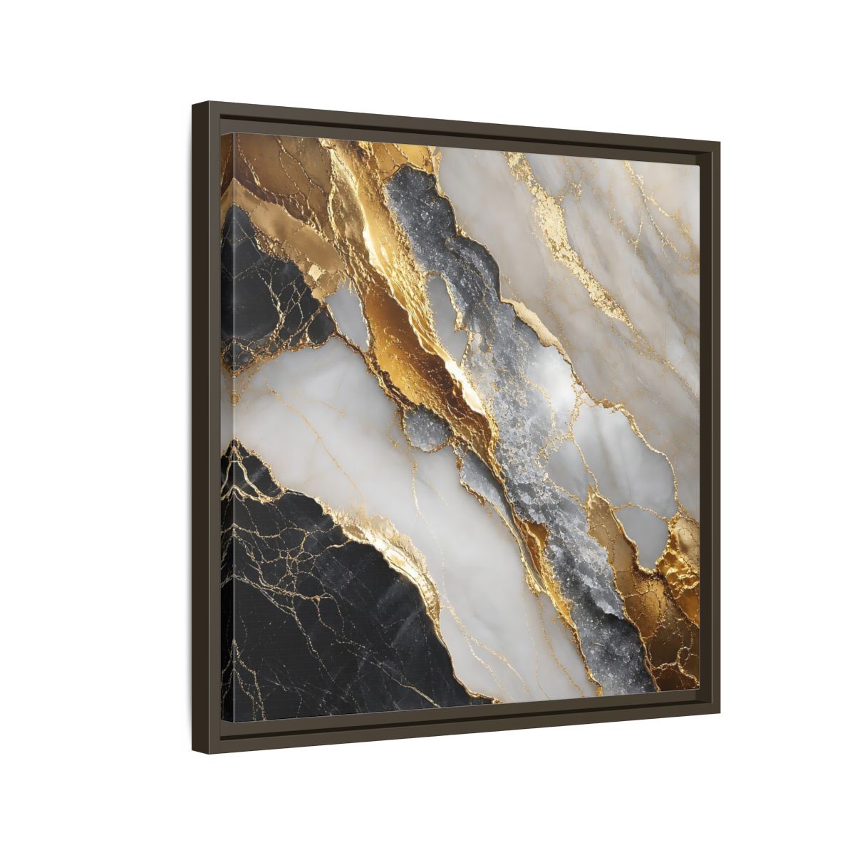 Side Mockup 11. Gold Veined Marble shown as framed canvas print