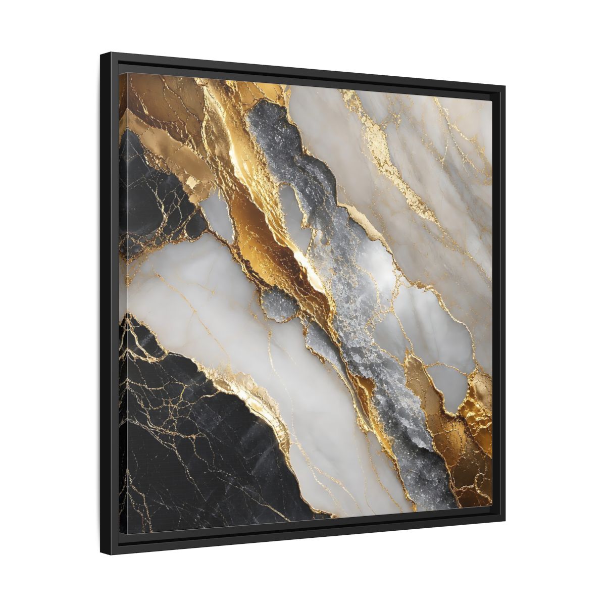 Side Mockup 31. Gold Veined Marble shown as framed canvas print
