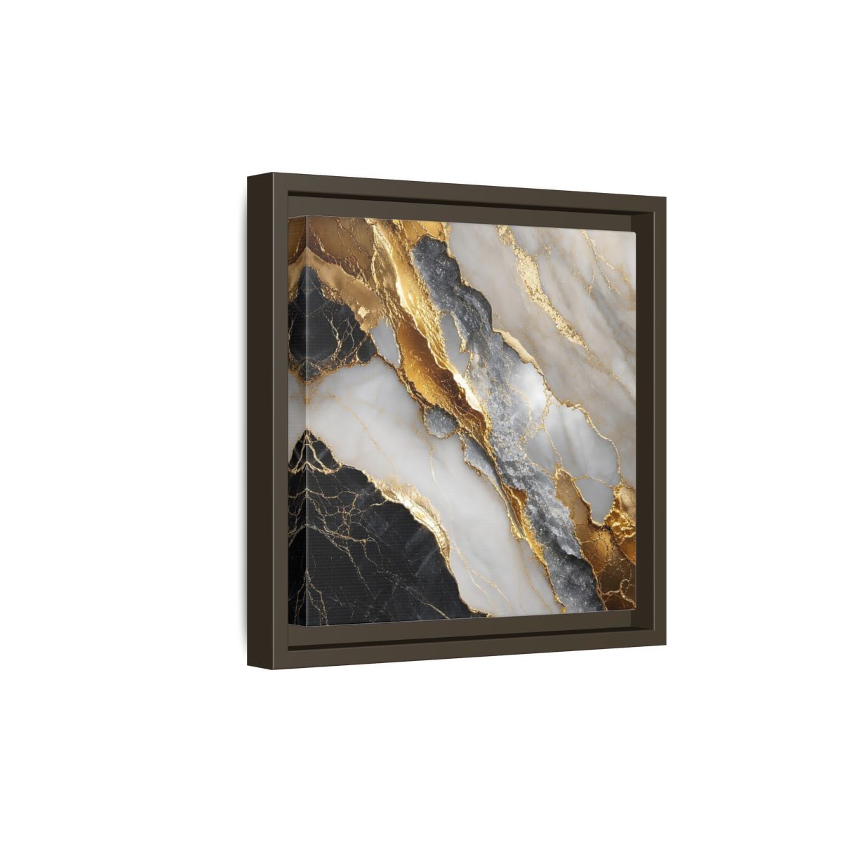 Side Mockup 20. Gold Veined Marble shown as framed canvas print