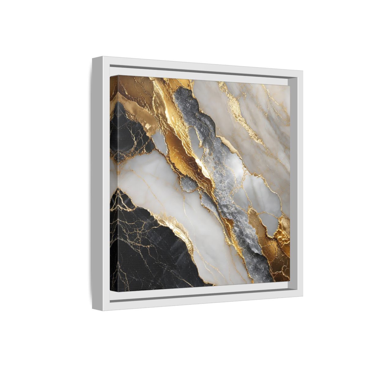 Side Mockup 16. Gold Veined Marble shown as framed canvas print