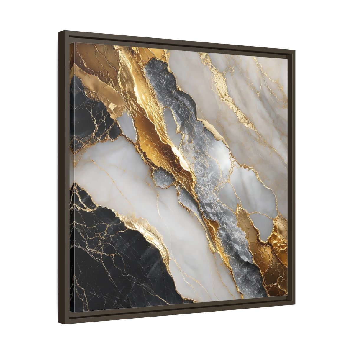 Side Mockup 27. Gold Veined Marble shown as framed canvas print