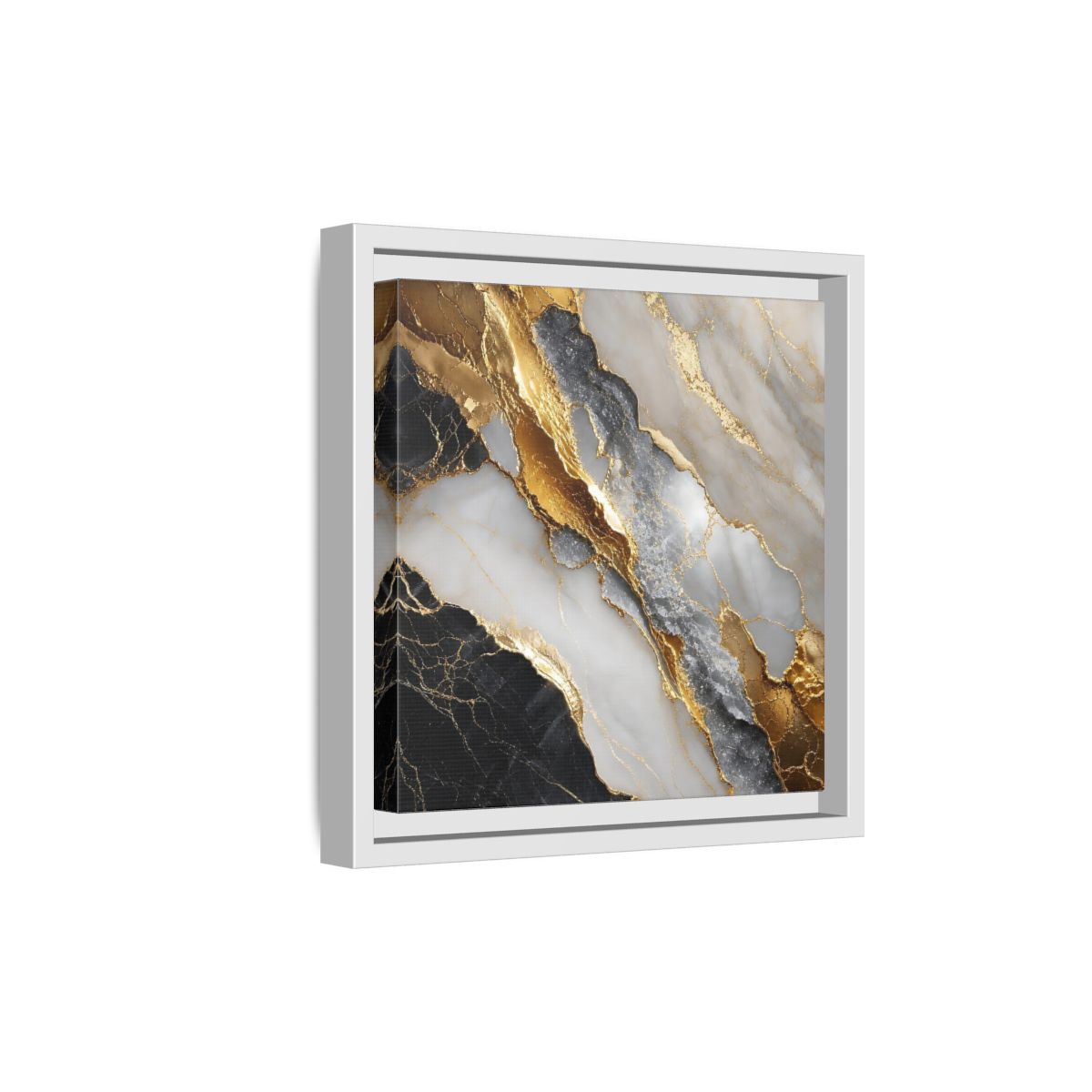 Side Mockup 19. Gold Veined Marble shown as framed canvas print