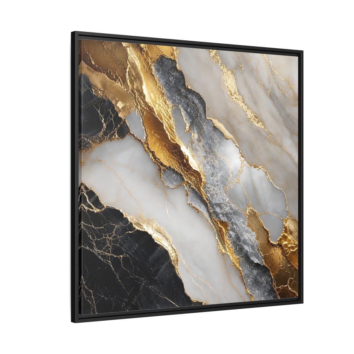 Side Mockup 6. Gold Veined Marble shown as framed canvas print