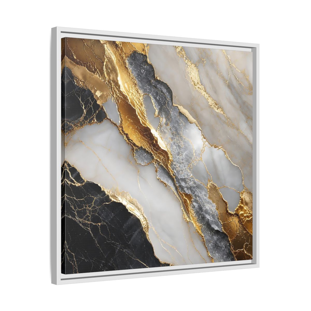 Side Mockup 26. Gold Veined Marble shown as framed canvas print