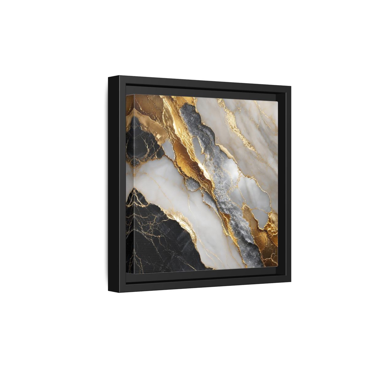 Side Mockup 21. Gold Veined Marble shown as framed canvas print