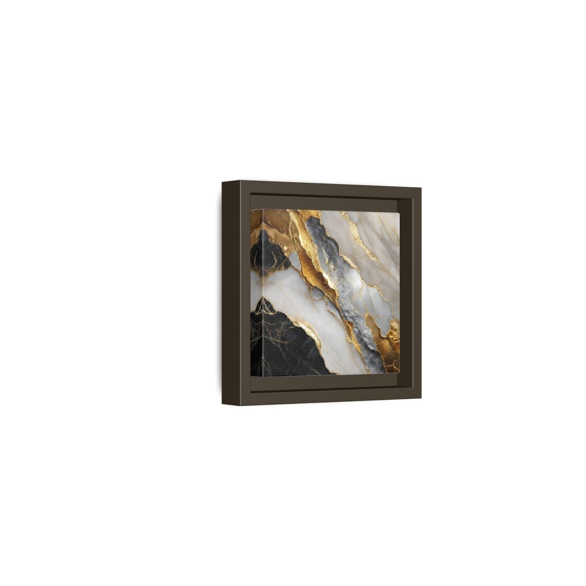 Side Mockup 23. Gold Veined Marble shown as framed canvas print