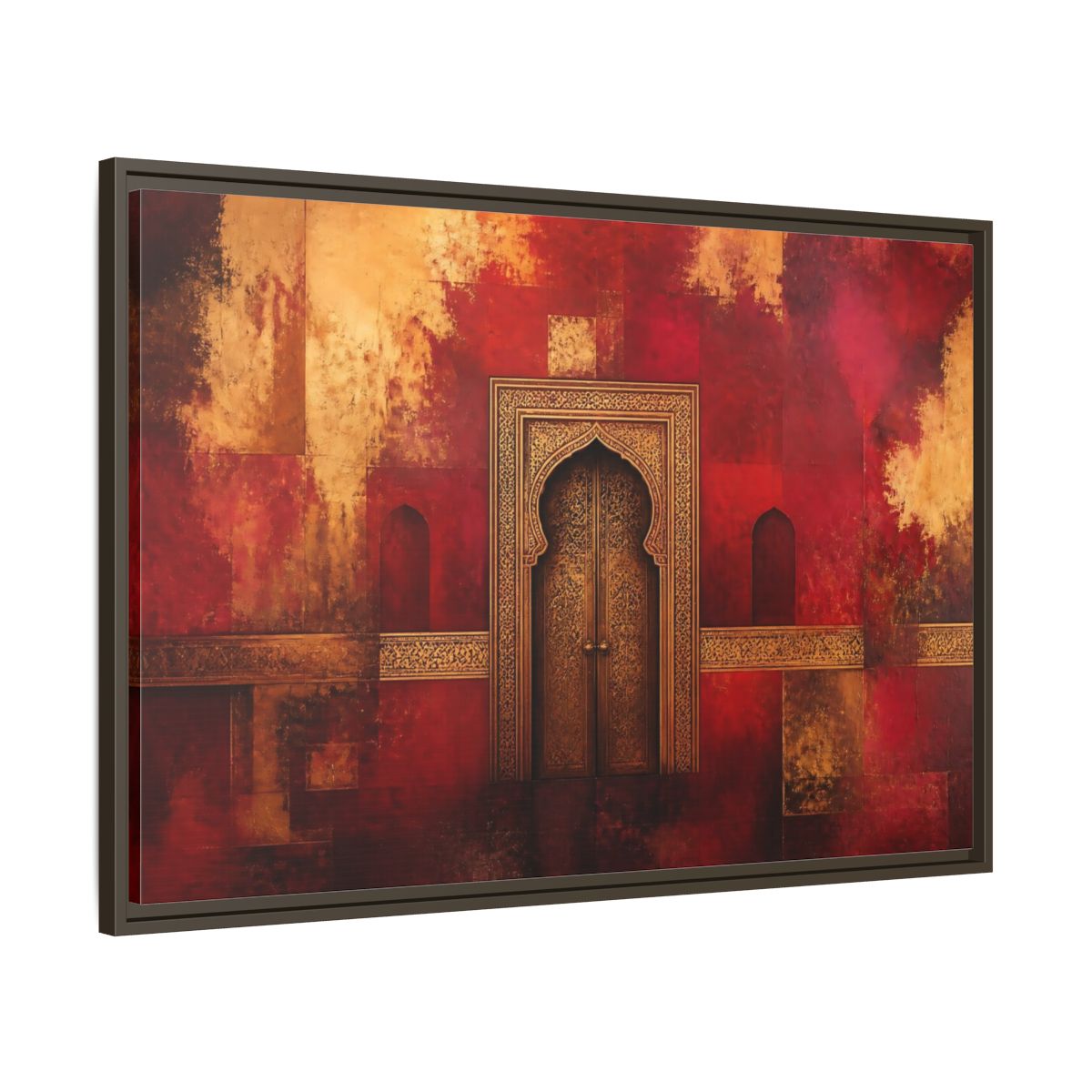 Main Mockup. Golden Arched Doorway shown as framed canvas print